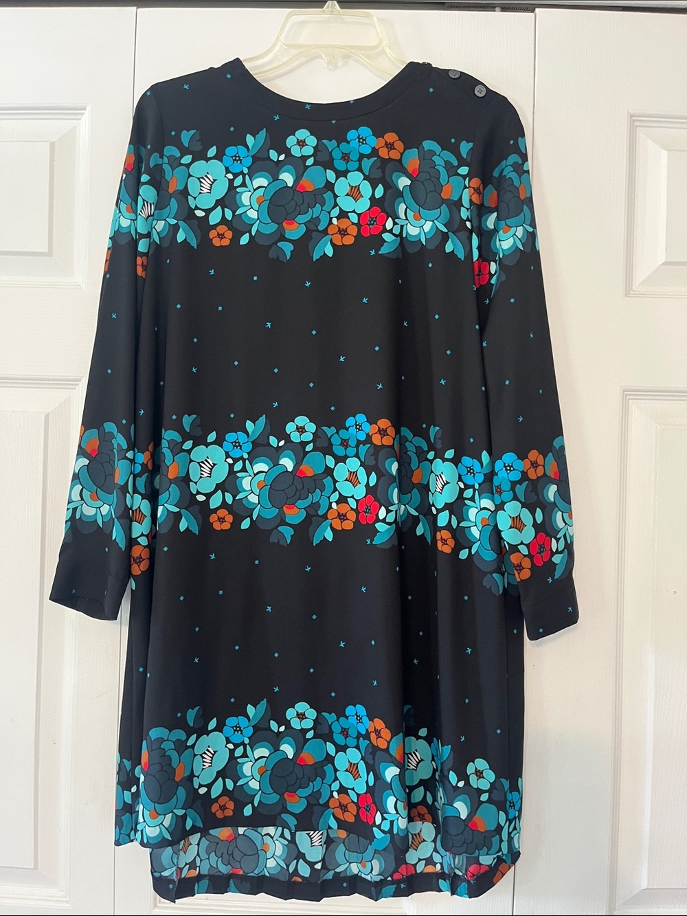 Ann Taylor LOFT Black Floral Tunic Dress with Teal and Orange Accents